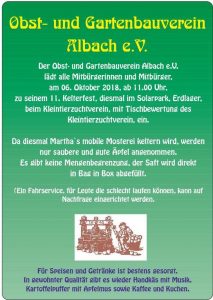 11. Kelterfest des Obst-und Gartenbauvereins Albach