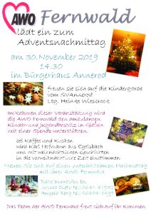 AWO Ortsverein Fernwald - Einladung zum Adventsnachmittag 2019